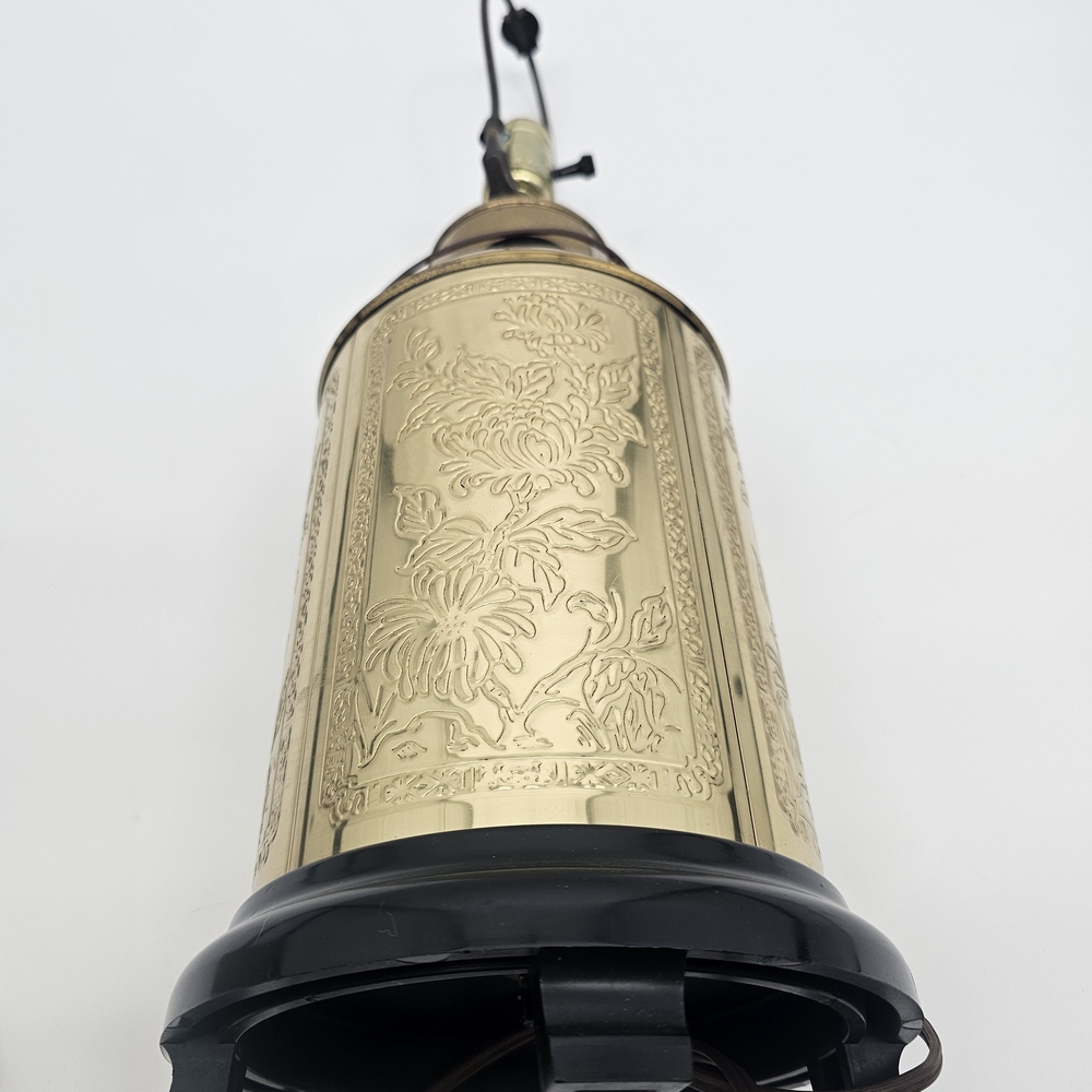 Brass Asian Floral Etched Chinoiserie Lamp MCM Works